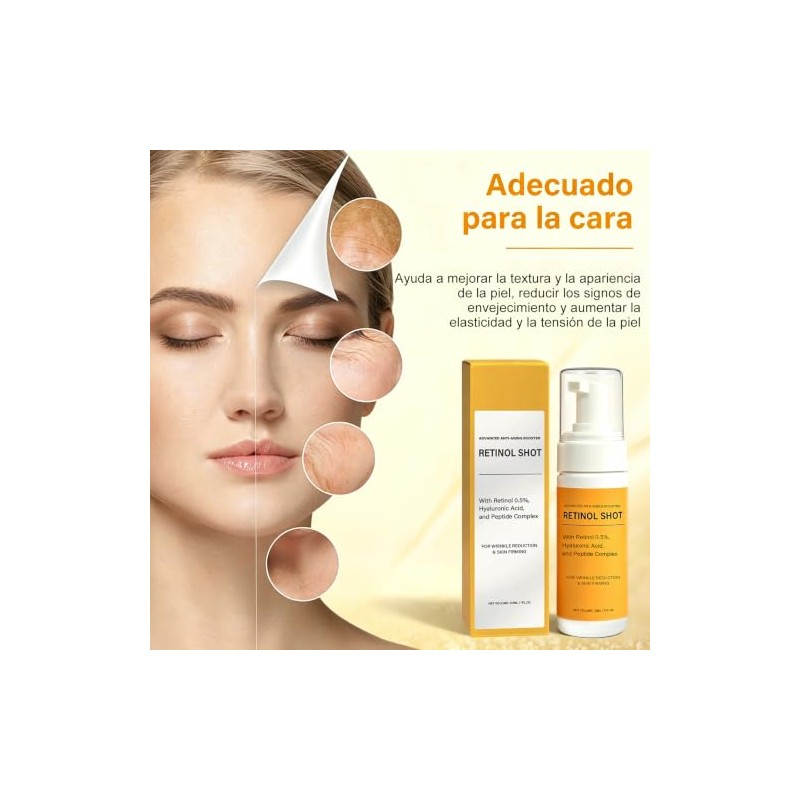 Sérum Facial Retinol 0.5% 30ml, Con Ácido Hialurónico y Péptidos