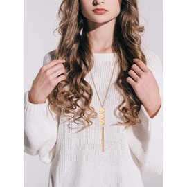 Fecsiory 12 Pcs Long Pendant Necklace for Women, Gold Bar Feather Triangle Leaf Lock Tassel Y Necklace Jewelry Set for Girls