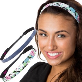 Hipsy Women's Fashion Adjustable No Slip Classy Style Hair Headband Multi 2-Pack (Spring Floral & Navy)