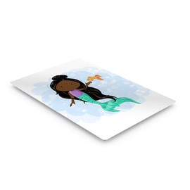 Smile Art Design Cute African American Art Mermaid Decor with Cute Fish White Background METAL PRINT Kids Room Decor Metal Wall Art Baby Room Decor Nursery Decor Made in the USA- 24x16