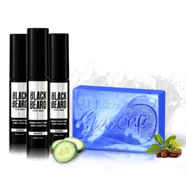 Blackbeard for Men Formula X Instant Mustache & Beard Color for Men & Seasoap Anti-Aging Bar Soap - 3 Pack Hypoallergenic Facial Hair Dye & 1 Pack Mens Soap - Temporary Beard Tint, Black