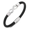 COOLSTEELANDBEYOND Mens Womens Black Braided Leather Bangle Bracelet Steel Infinity