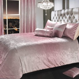 IHIdirect Luxury Crushed Velvet Ombre Pink Silver Bedroom Co ordinates Range - choose from Duvet Set or Eyelet Curtains or Cushion (Double Bed)