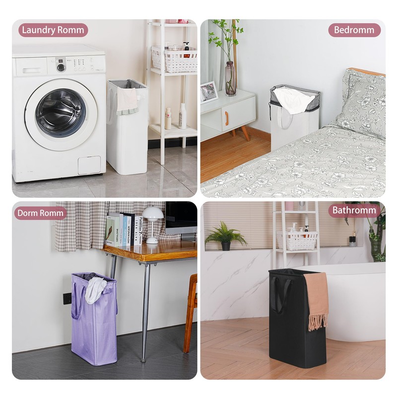 efluky Slim Laundry Basket, Narrow Laundry Hamper with Handles, Collapsible