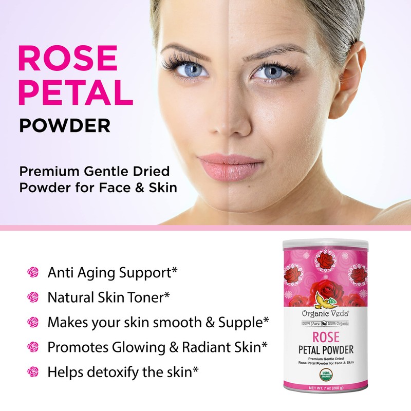 Organic Veda Edible Rose Petal Powder - Organic Rose Petal