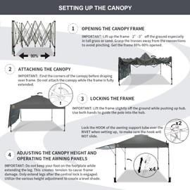 CROWN SHADES 10x10 Pop up Canopy Tent, Instant Commercial Canopy with Extend Awning, Patended Centerlock, 150D Silver Coated Fabric, 4 Ropes, 8 Stakes, 4 Weight Bags, STO 'N Go Bag, Grey