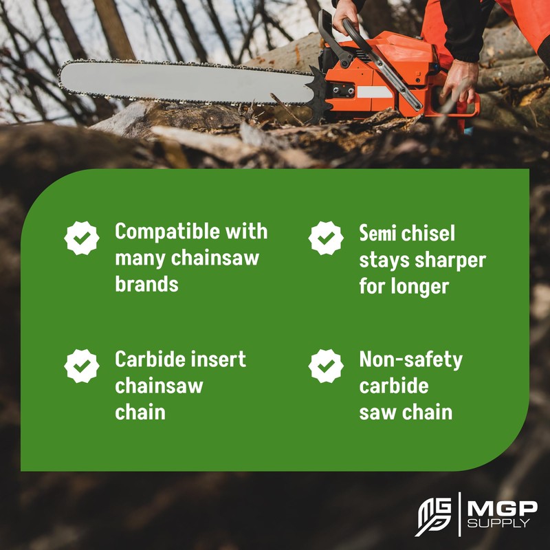 MGP Supply 20in Solid Carbide Full-Chisel Chainsaw Chain Loop |