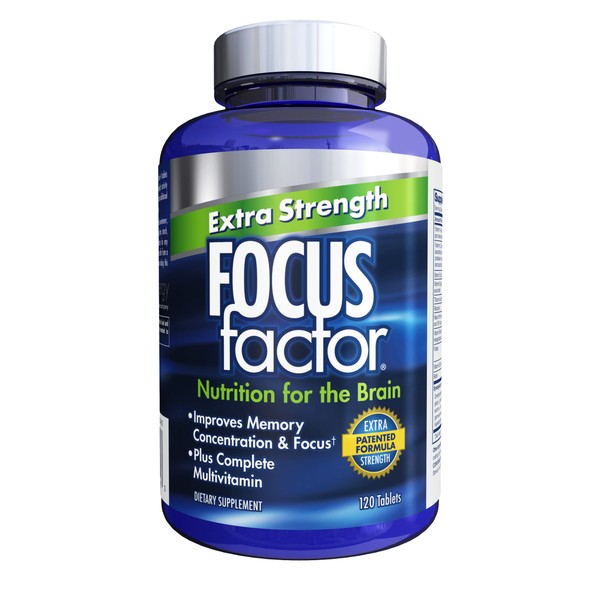 Focus Factor Adults Extra Strength, 120 Count - Brain Supplement for Memory, Concentration and Focus - Complete Multivitamin with DMAE, Vitamin D, DHA - Trusted Health Vitamins