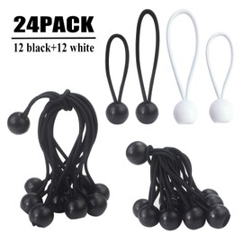 Luckkyme 24Pcs Heavy Duty Ball Bungee Cords 4 inch and 6 inch, Canopy Tarp Tie Down Cord (Black and White)