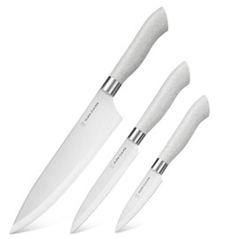 DURA LIVING EcoCut 3-Piece Kitchen Knife Set - High Carbon Stainless Steel Blades, Sustainable Ergonomic Handles, Eco-Friendly Knives with Sheaths Grey
