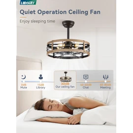 LEDIARY 20 Inch Fandelier Caged Ceiling Fan with Light, Bladeless Ceiling Fan with Remote, Small Farmhouse Fan Lights Ceiling Fixtures for Kitchen, Bedroom-Brown