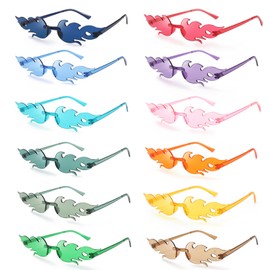 Flame Sunglasses, Pack of 12 Flame Glasses, Rimless Colourful Glasses, Flame Shape Sunglasses, Novelty Party Glasses for Birthday Party, Masquerade Party Decoration, Christmas, Carnival, 12 Colours