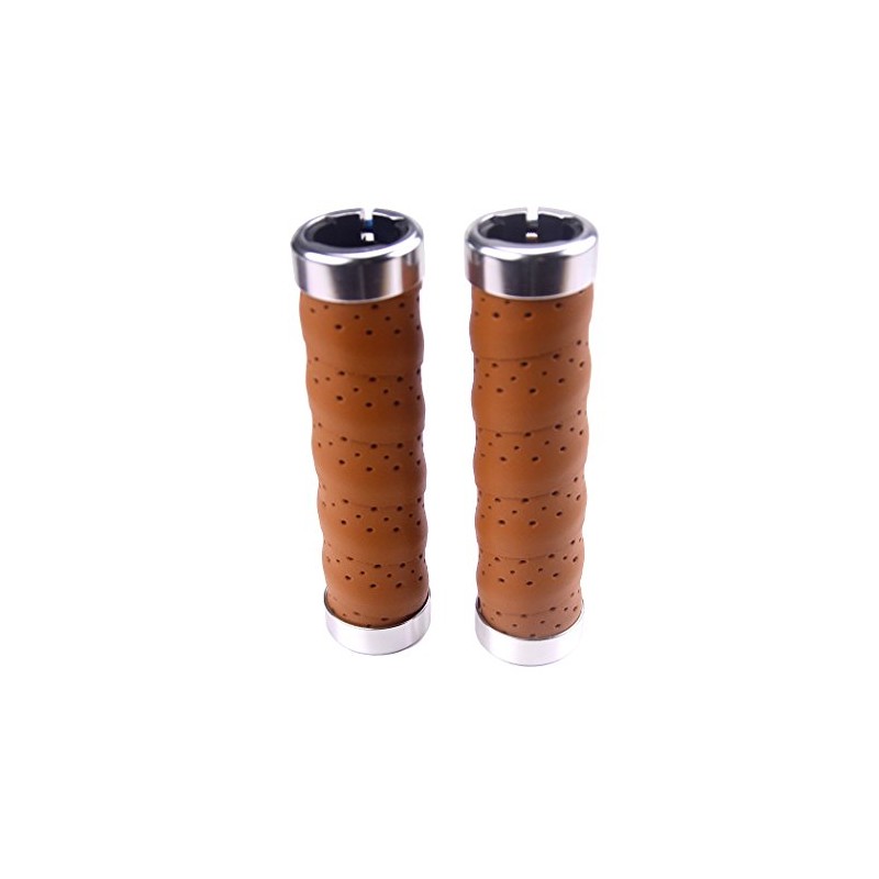 KINGOU Brown Leather Handlebar Grip for Bicycle/Fixed Gear/Mountain/Folding Bike Double