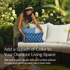 Honeycomb Indoor/Outdoor Lumbar Toss Pillow: 20" W x 12" L, Chamomile Beige Embroidered Bumble Bee Pillow for Patio Furniture