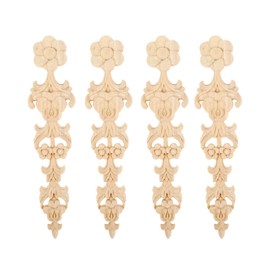 4pcs Wood Carved Appliques Retro Round Woodcarving Decal Unpainted Furniture Cabinet Wall Decor Crafts 28x6cm