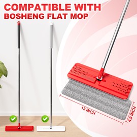 BOSHENG Flat Mop Pads, Reusable Mop Cleaning Refills, Microfiber Pads for BOSHENG Flat Mop or Mop Bucket System, Pack of 4 Washable 13-Inch Mop Heads - Grey