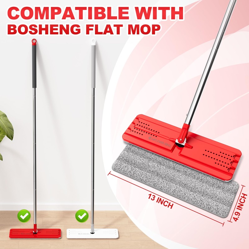 BOSHENG Flat Mop Pads, Reusable Mop Cleaning Refills, Microfiber Pads