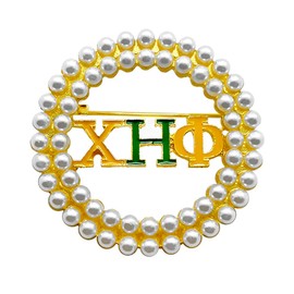 Exquisite CHI ETA PHI Sorority Enamel Letter Imitation Pearl Brooch - Round Metal Jewelry Pin