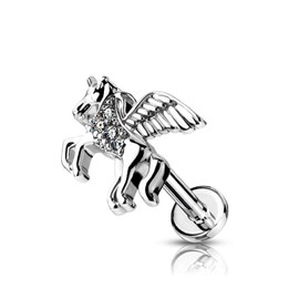 PiercedOff 316L Surgical Steel Labret with Internally Threaded CZ Unicorn - Thickness 16GA (1.2mm) Length 6mm / Unicorn Size 8.4mm