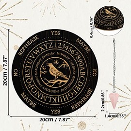 AHANDMAKER AHANDMAKER 7.8" Hexen-Pendelbrett, Wnschelruten-Planchette Aus Holz Mit Rosenquarz-Kristall, Wnschelrutenpendel, Hexerei, Weissagungswerkzeuge Fr Geisteraltar-Dekoration C Nachtkr?he