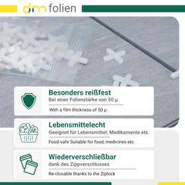 dm-folien Ziplock Bags Pack of 1000 I Many Sizes I 60 x 130 mm I Robust Zip Bags 50 µ I Resealable Bag I Transparent Packaging Bags I Safe, Tear-Resistant & Tight