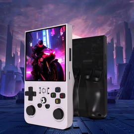 R36 max Handheld Game Console, Creative Games, USBRechargeable,14+Age Group, Non-Wireless, PolymerBattery, Portable Gaming Device-Black/White/Purple - Color: Blue, Storage Capacity: 64G