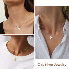 ChicSilver 925 Silver Women's / Girls' Birthflower Necklace, Trendy Round Pendant with Flower Promise Necklace, Friendship Necklace for Valentine's Day, Birthday, Mother's Day, Sterling Silver