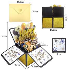 Pop Up Birthday Card with Envelopes Black Gold 3D Birthday Card Greeting Card Special Birthday Gifts for Kids Teens Women Men and More