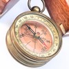Antique Pocket Brass Compass Navigation Magnetic Nautical Instruments with Wooden