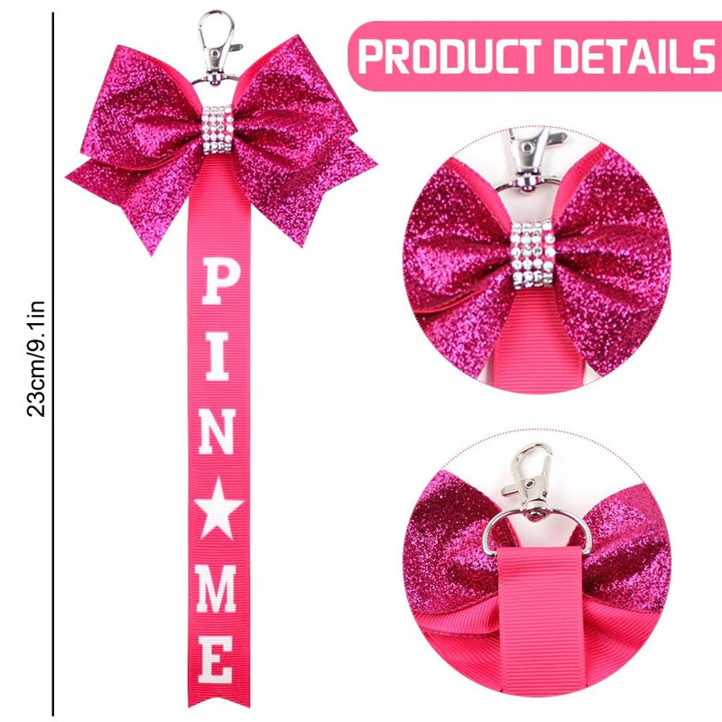 BAOZOON 12 Pcs Cheer Pin Me Ribbon Keychains Glitter Cheer