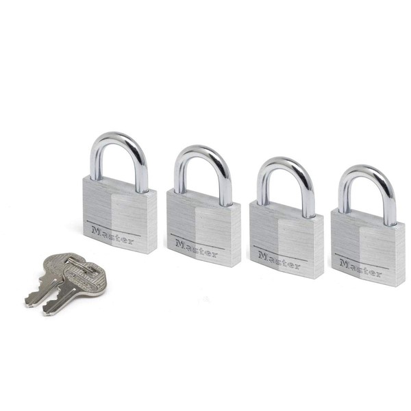 Master Lock 9140EURQNOP Pack of 4 Key Padlocks in Aluminium,