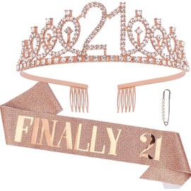 FINALLY 21 Birthday Sash and Crown for Girls Women Finally 21 Birthday Sash and Rhinestone Tiara Set for Girls Happy Birthday Crowns for Women Happy 21st Birthday Decorations for Her 21st Birthday