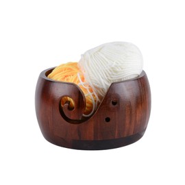 Wooden Yarn Bowl,Crochet Bowl with Lid,Knitting Yarn Bowls with Holes, Yarn Storage Bowl Handmade Craft for DIY Knitting Crocheting (Red)