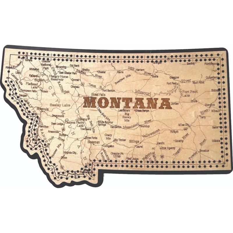 Montana State Shaped Road Map Cribbage Board