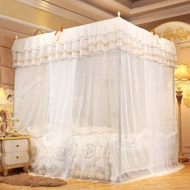 KIMISS Bed Curtain Bed Canopy White Polyester Luxury Princess Four Corner Posts Bed Curtain Canopy Netting Mosquito Net Bed Linen (S) (150 x 200 x 200)