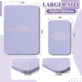 Drydiet 2 Pcs Sewing Machine Muffling Mat Pedal Sewing Mat Reduce Vibrations Noise No Slip Machine Accessories for Quilting(15'' X 20'' and 9'' X 14'',Lavender Purple)