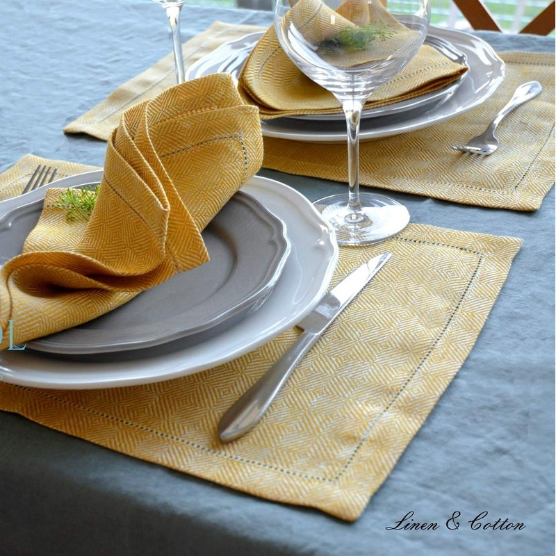 Linen & Cotton Set of 2 Table Mats Placemats Scandi