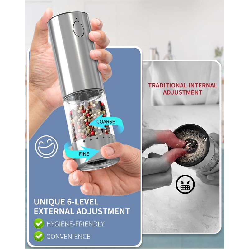 CIRCLE JOY 2-Speed Electric Salt and Pepper Grinder Set Rechargeable