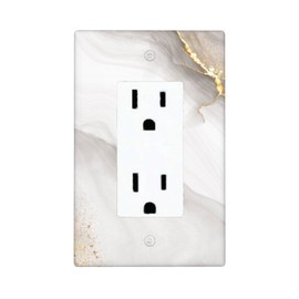 Mdulftar White Gold Gray Marble Texture Decorator Light Switch or Receptacle Outlet Wall Plate Modern Decorative Single Rocker Wallplate Size 1-Gang 4.50" x 2.76"