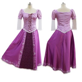 FLOWERBB Women Long Hair Rapunzel Princess Printing Cosplay Costume Adult Fancy Dress (S)