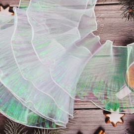 URROMA 3 Yards Retro Ruffle Pleated Chiffon Trim, Fancy White Double Locking Edge Tulle Fabric Applique for Dress Bag Decoration Trimming Craft Sewing