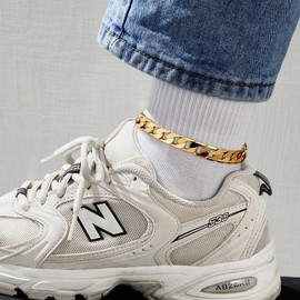 KissYan Gold Ankle Bracelets for Women, 14K Gold Plated Anklets Chunky Cuban Chain Brick Slender Link Summer Beach Foot Jewelry Gifts for Women(C08-G)