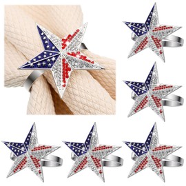 Geiserailie 6 Pieces Patriotic Napkin Rings 4th of July Star Napkin Ring Holder Red White and Blue America Rhinestones Serviette Buckle Table Ring for 250th Anniversary Independence Day Party Home