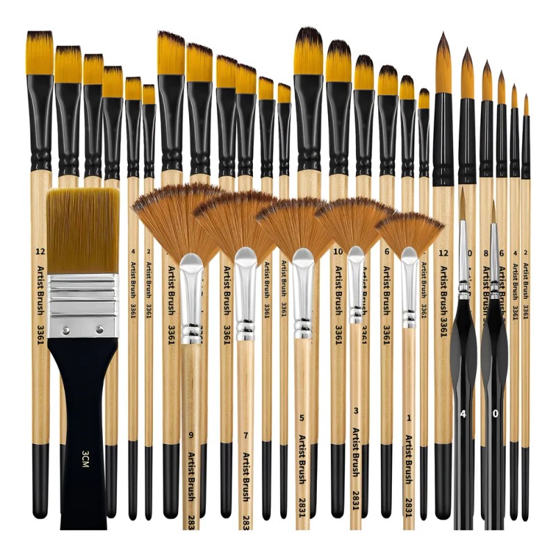 32 Kit De Pinceles Dibujo Para Gouache/pinturas Oleo Wooden Color
