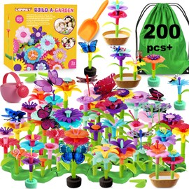 LANNEY Flower Building Toy Set, 200 Pcs Flower Garden Building Toys for Girls Boys 3 4 5 6 7 Year Old, Educational Stem Build Garden Toy, Kids Toddler Birthday Gift Ideas