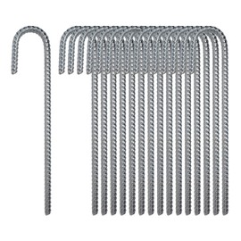 Pinnacle Mercantile 16 Pack Anti Rust Rebar Stakes J Hook Heavy Duty Galvanized Steel Ground Anchors 12 inch Long 3/8 inch Round Chisel Point End Made USA