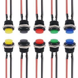 Lewttyer 16 mm Round Momentary Pressure Switch 12 V Metal Momentary Push Button Switch On/Off Button Horn Switch for Car (10 Pieces)