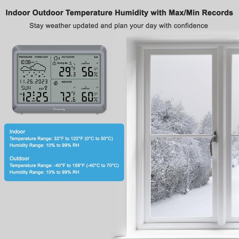 DreamSky Weather Station Indoor Outdoor Thermometer Wireless - Atomic Clock