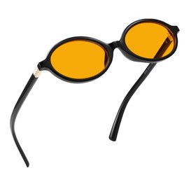 ZIHVEUC Oval Amber Blue Light Blocking Glasses Orange Lens for Better Sleep,Computer Eye Strain Men Women Gaming Glasses（Black）
