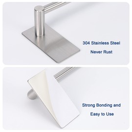 NearMoon Self Adhesive Bathroom Towel Bar- Stainless Steel Bath Wall Shelf Rack Hanging Towel Stick On Sticky Hanger Contemporary Style, NO Drilling (1 Pack, Brushed Nickel, 24-Inch Towel Rack)